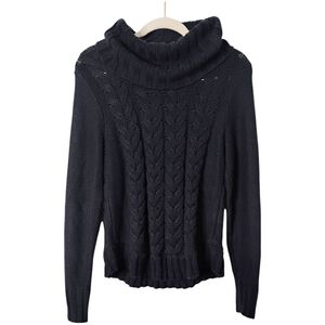 Sonoma Women's Black Turtleneck Cable Knit Sweater Size Medium Soft & Cozy Warm